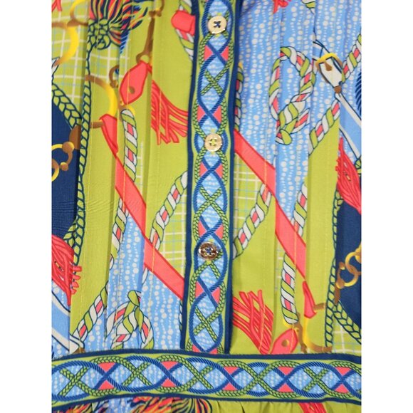 Gretchen Scott Damsel Midi Dress Ditto Print Olive Tiered Style Button Front - Picture 5 of 8